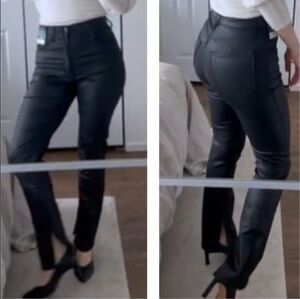 A&F 90s Slim Straight Curve Love Coated Pants Split Hem